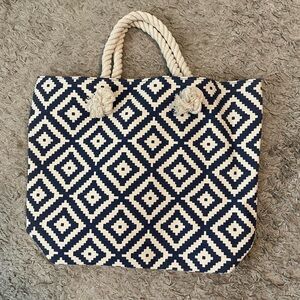Summer & Rose Blue and White Geometrical Beach Tote Bag